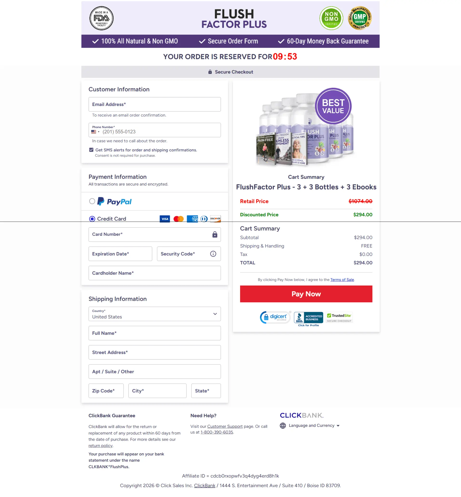 FlushFactor Plus - 3 + 3 Bottles + 3 Ebooks